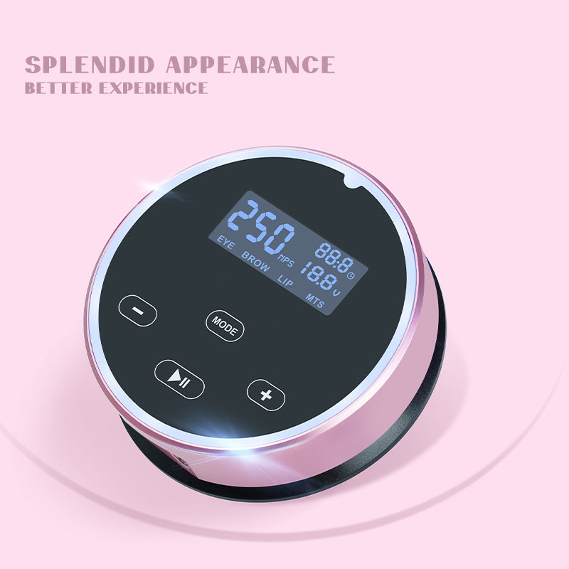 Biomaser P30 PMU power supply, digital display, rose pink color, for eyebrow, lip, and eyeliner permanent makeup procedures