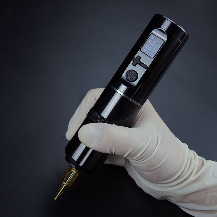 Thunderlord Power K6022 wireless tattoo pen, black, OLED display showing voltage, professional tattoo equipment