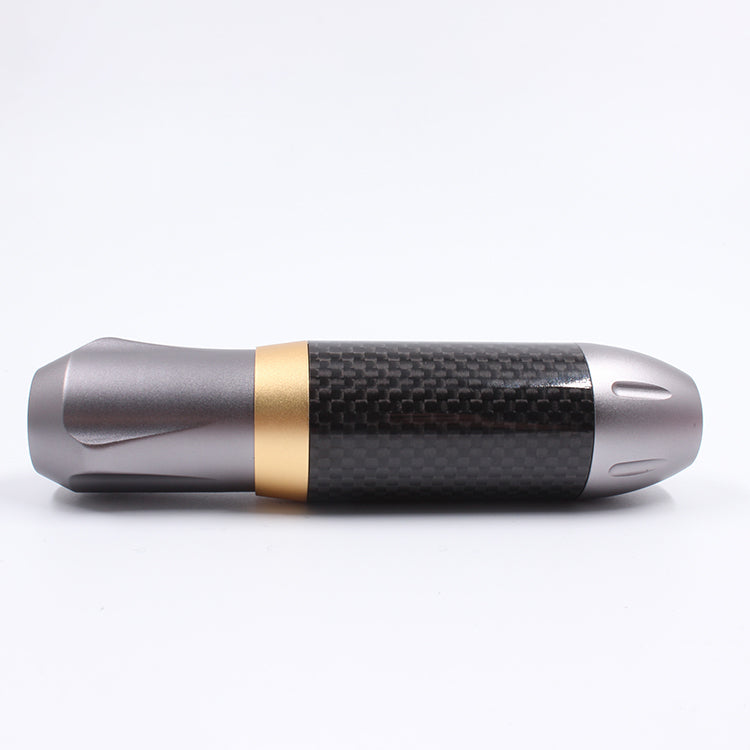 Thunderlord Power CTG005 Rotary Tattoo Pen Machine, carbon fiber grip and gold accents. Professional tattoo equipment.