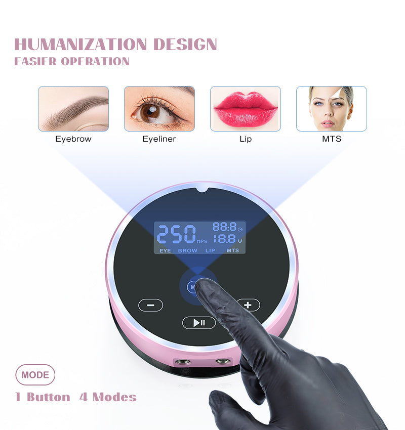 Biomaser P30 permanent makeup machine kit, pink power supply for professional eyebrow, lip, and eyeliner procedures.