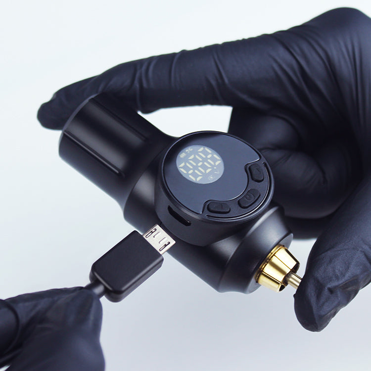 Black wireless tattoo machine with digital display, connecting charge cable, tattoo equipment, Biomaser product