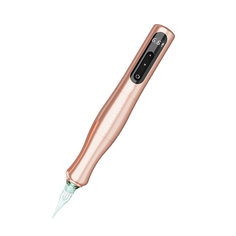 Biomaser P90 PRO Wireless PMU Pen, rose gold. Professional tattoo machine for permanent makeup, with digital display.