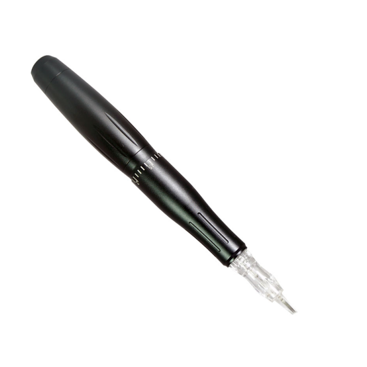 Black permanent makeup machine handpiece with cartridge needle, professional tattoo equipment
