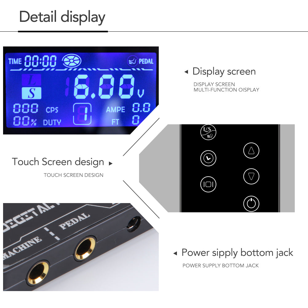 TP-5 Digital Tattoo Power Supply with touch screen design, digital display, and precise voltage control