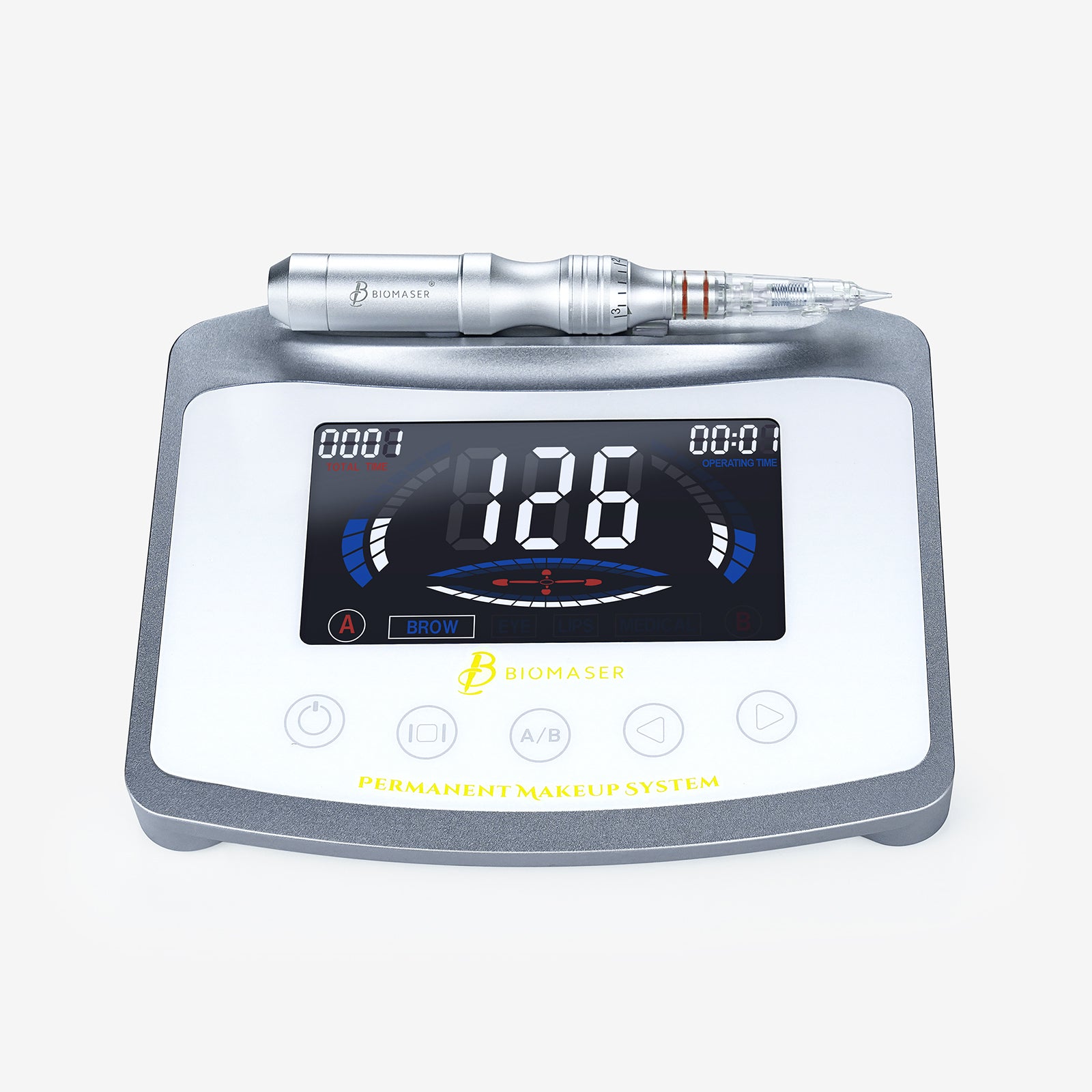 Biomaser X1 permanent makeup machine with digital display and handpiece for eyebrow tattoo, professional tattoo equipment