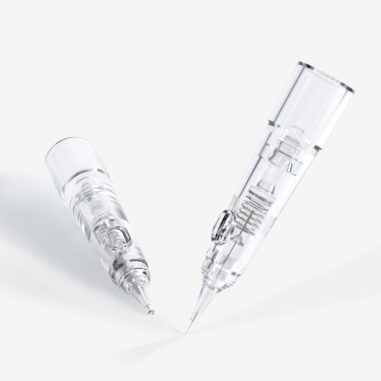 Biomaser 1R single needle PMU cartridge needles, transparent with visible components, sterile and safe.