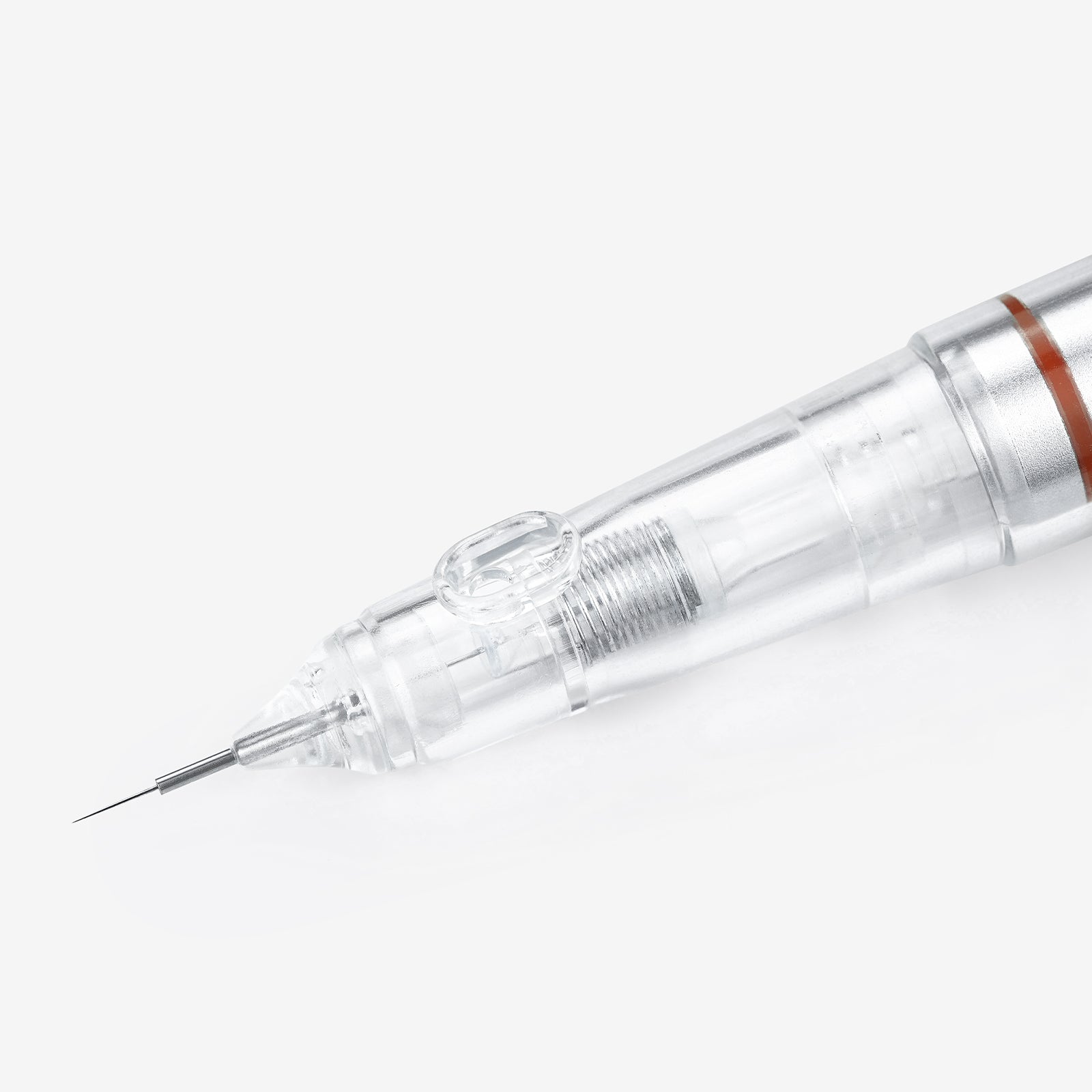 Biomaser 1R Cartridge Needle for PMU. Stainless steel tip, clear casing, for professional tattoo equipment.