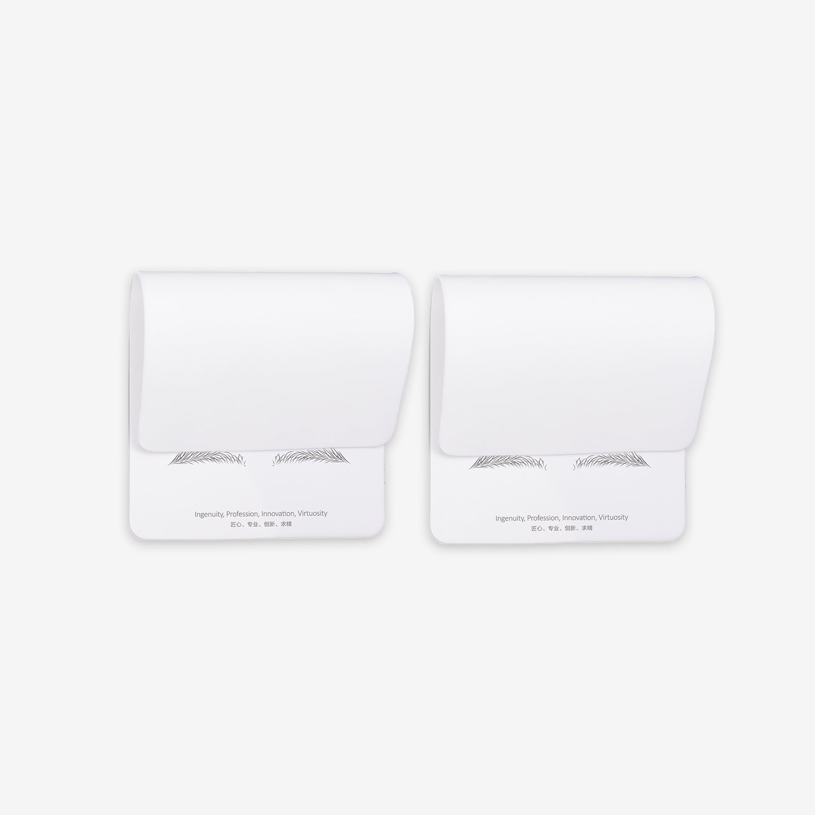 Biomaser Inkless PMU practice skins, white design with printed brow template, Ingenuity, Profession, Innovation, Virtuosity.