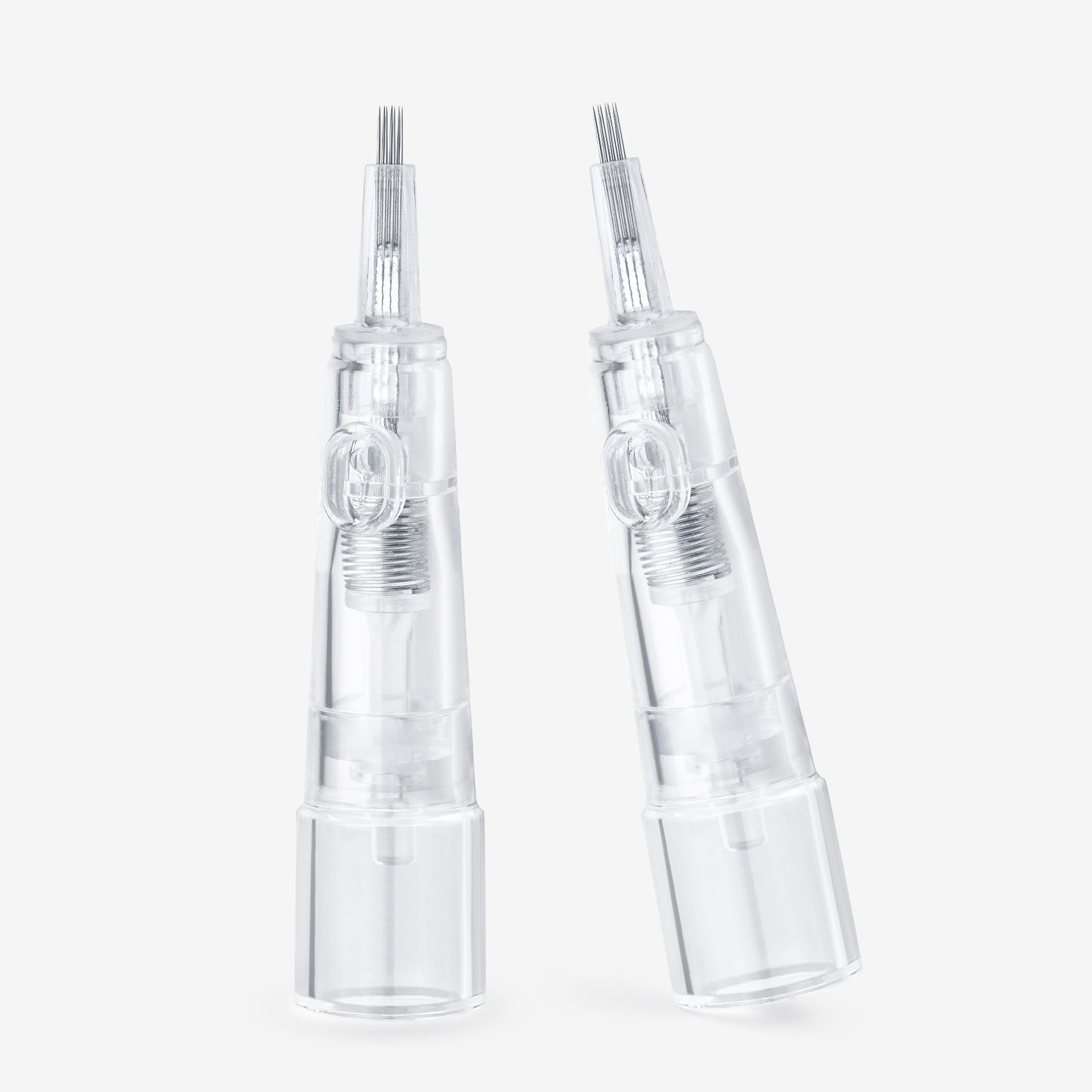 Biomaser PMU cartridge needles, clear plastic housing with stainless steel needle tips, professional tattoo equipment