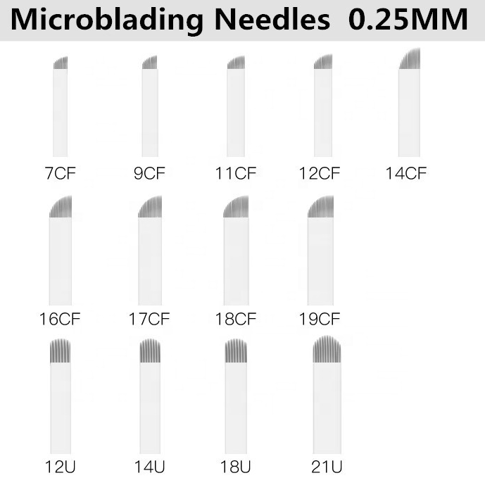 Microblading Needles 0.25mm, Various Sizes - 7CF, 9CF, 11CF, 12CF, 14CF, 16CF, 17CF, 18CF, 19CF, 12U, 14U, 18U, 21U