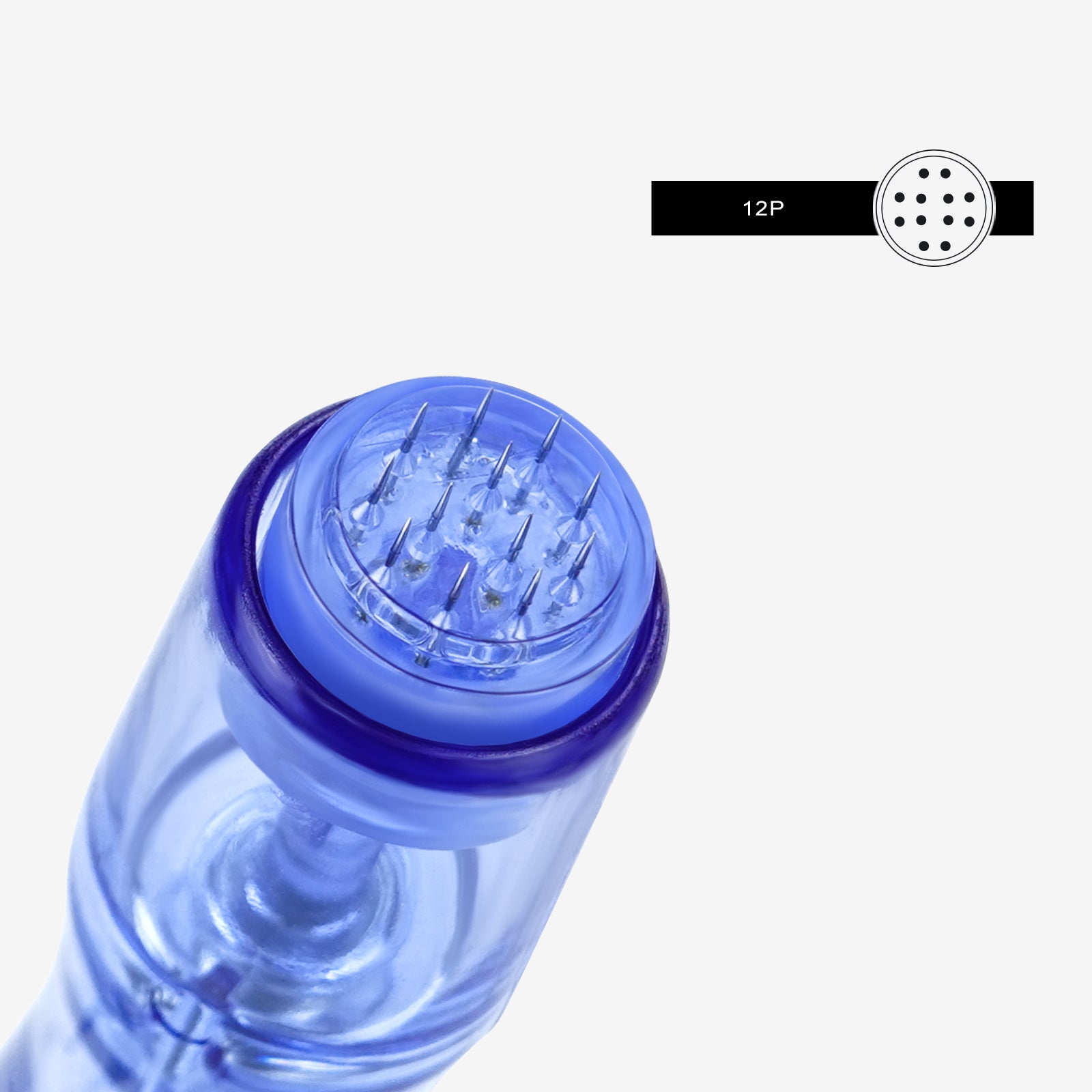Biomaser 12P MTS micro-needling cartridge for PMU, featuring stainless steel needles and transparent plastic body