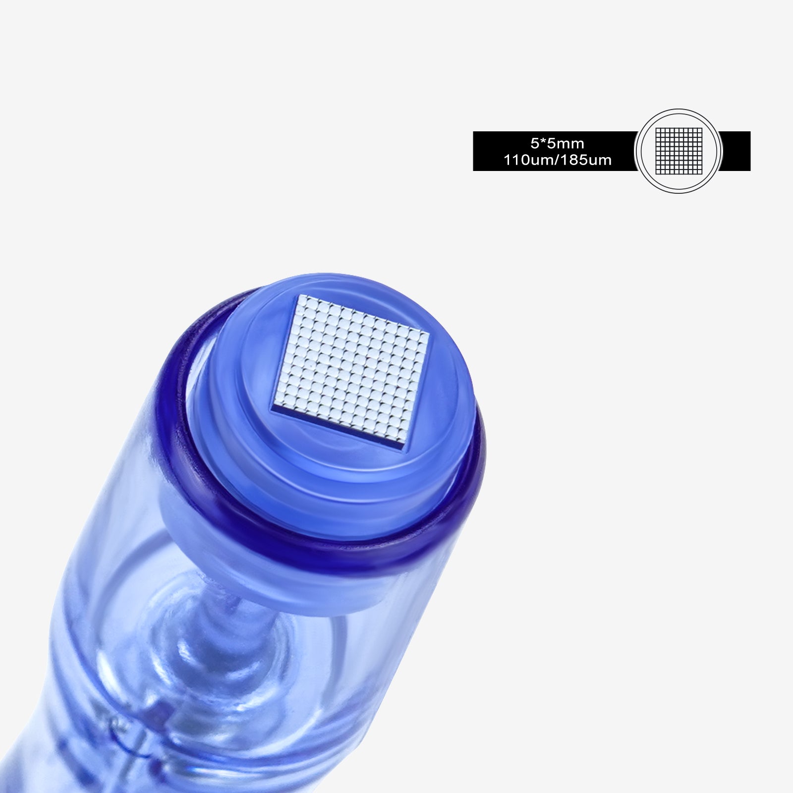 Biomaser MTS micro-needling cartridge, 5*5mm, 110um/185um needle configuration for professional PMU applications.