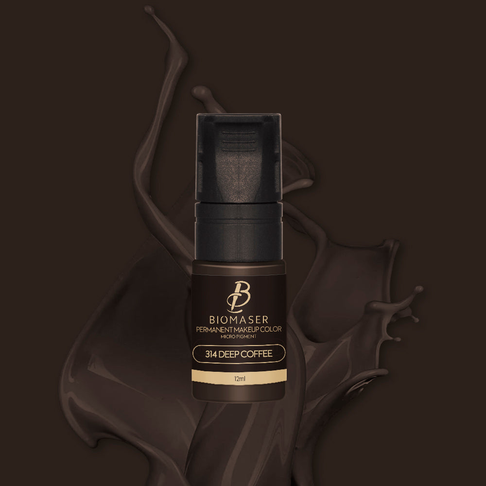 Biomaser 305 Deep Coffee eyebrow pigment for permanent makeup, 12ml bottle. Ideal for eyebrow microblading and machine use.