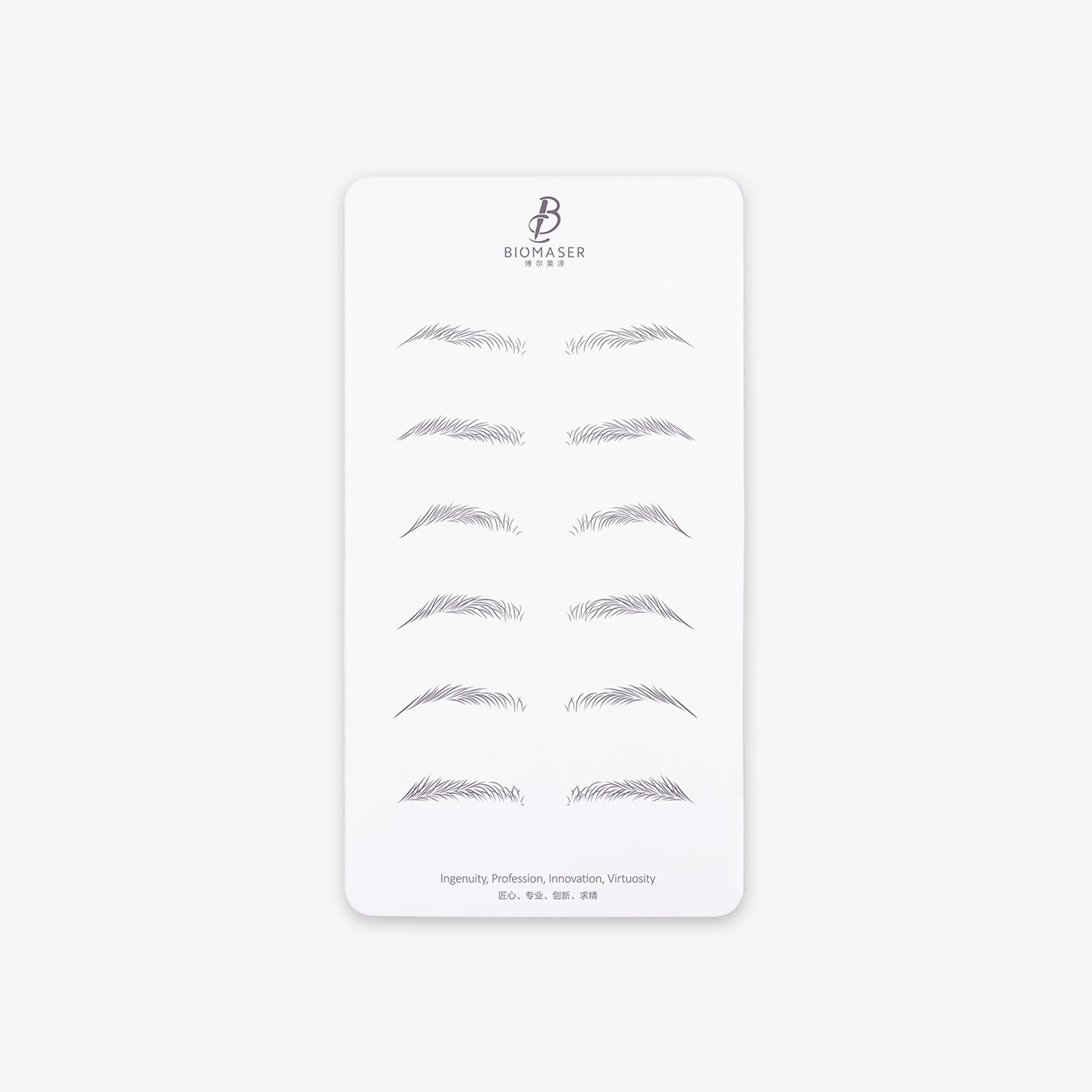 Biomaser Practice Skins for Permanent Makeup Training. Inkless, realistic brow designs for practice.