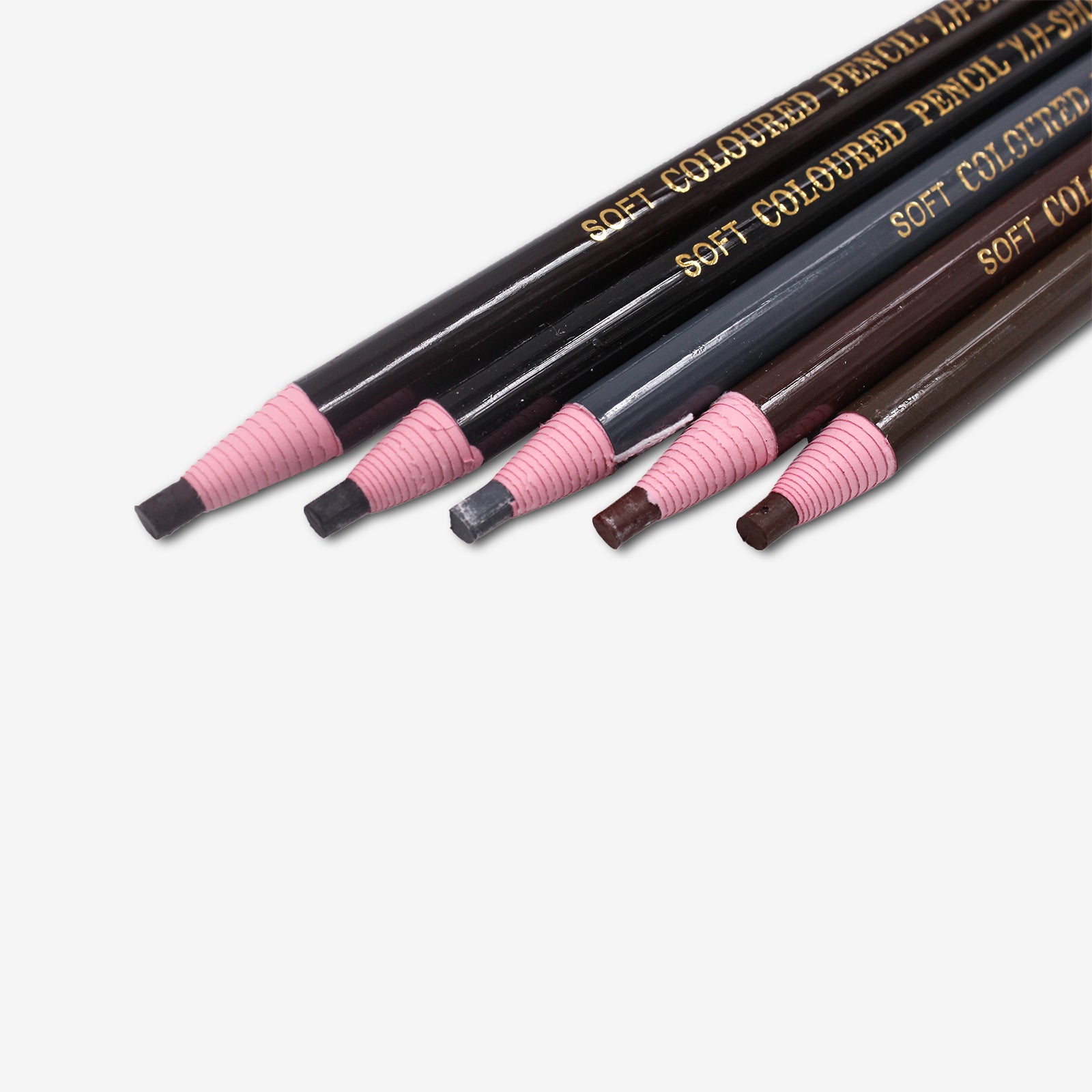 Assorted eyebrow pencils with different shades for microblading, featuring black, brown, coffee, and gray.