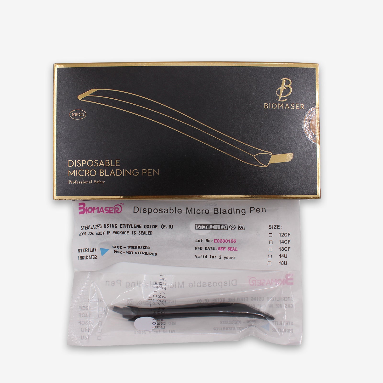 Biomaser Disposable Microblading Pen packaging, sterile, for eyebrow permanent makeup, professional tattoo supplies