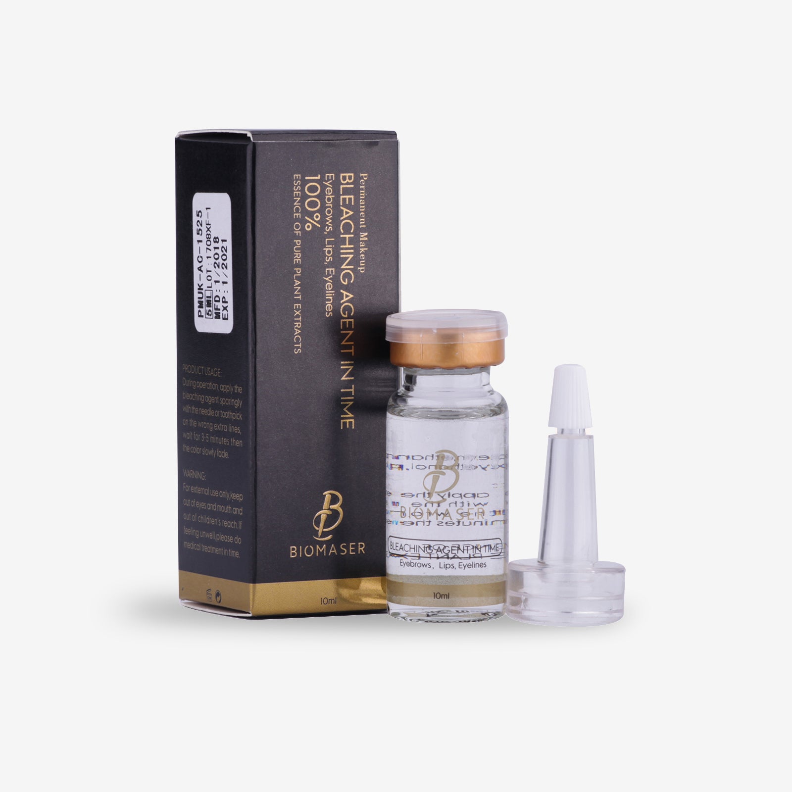 Biomaser Bleaching Agent In Time for permanent makeup, effective for removing unwanted lines on eyebrows, lips, and eyelines