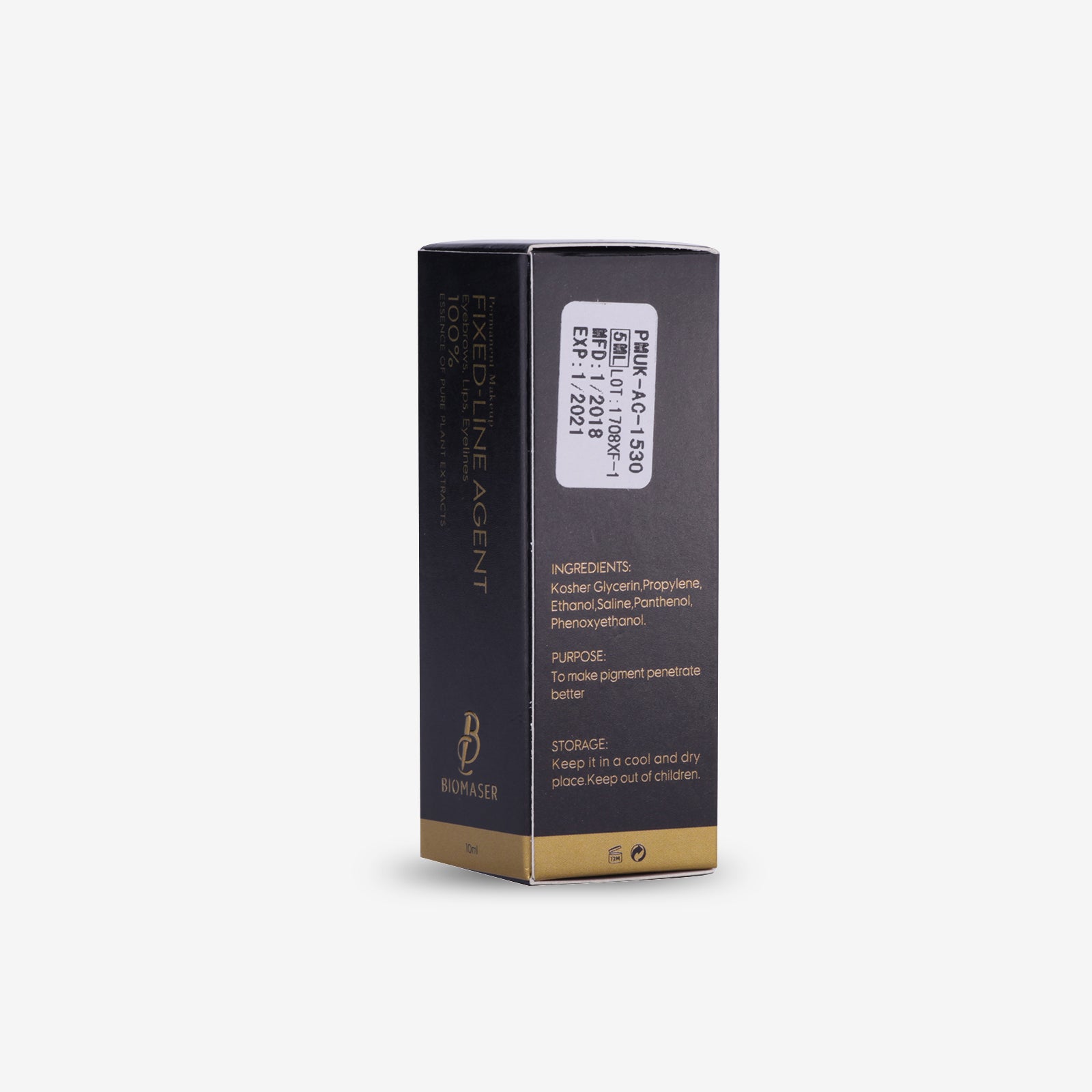 Biomaser Fixed-Line Agent for PMU. Helps pigment penetration, eyebrow, lip, and eyeliner treatments, 10ml bottle.