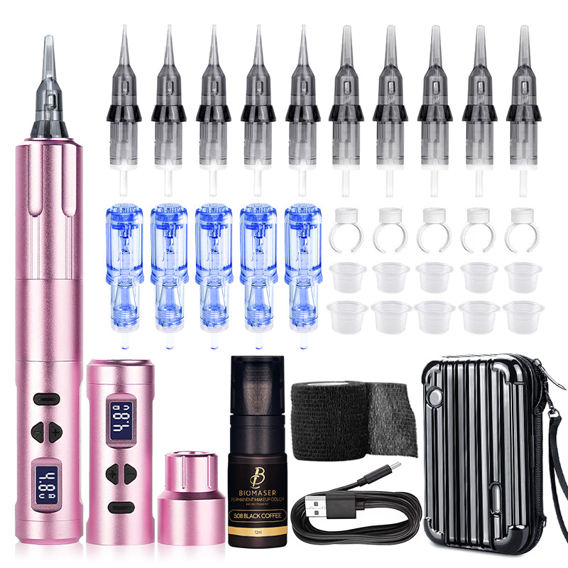 Thunderlord Power K6003 Wireless PMU Machine Kit with universal cartridge needles, tattoo ink and supplies