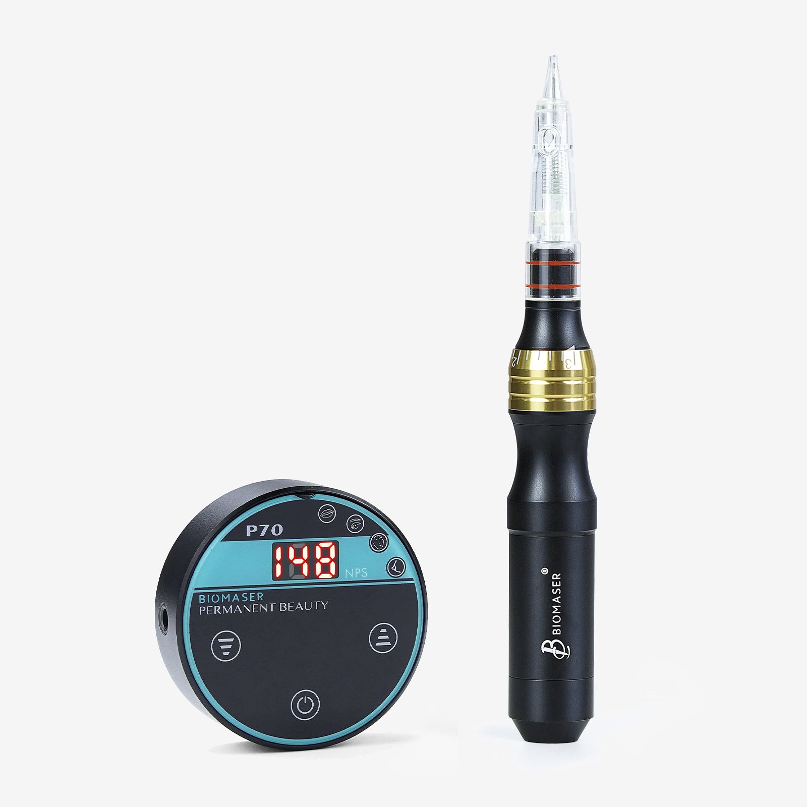Biomaser P70 Mini PMU machine kit, professional tattoo equipment with digital control and handpiece for permanent makeup