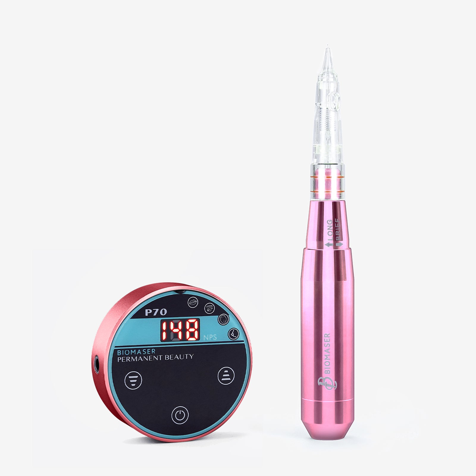 Biomaser P70 Mini PMU machine kit, digital control & handpiece. Professional tattoo equipment for permanent makeup