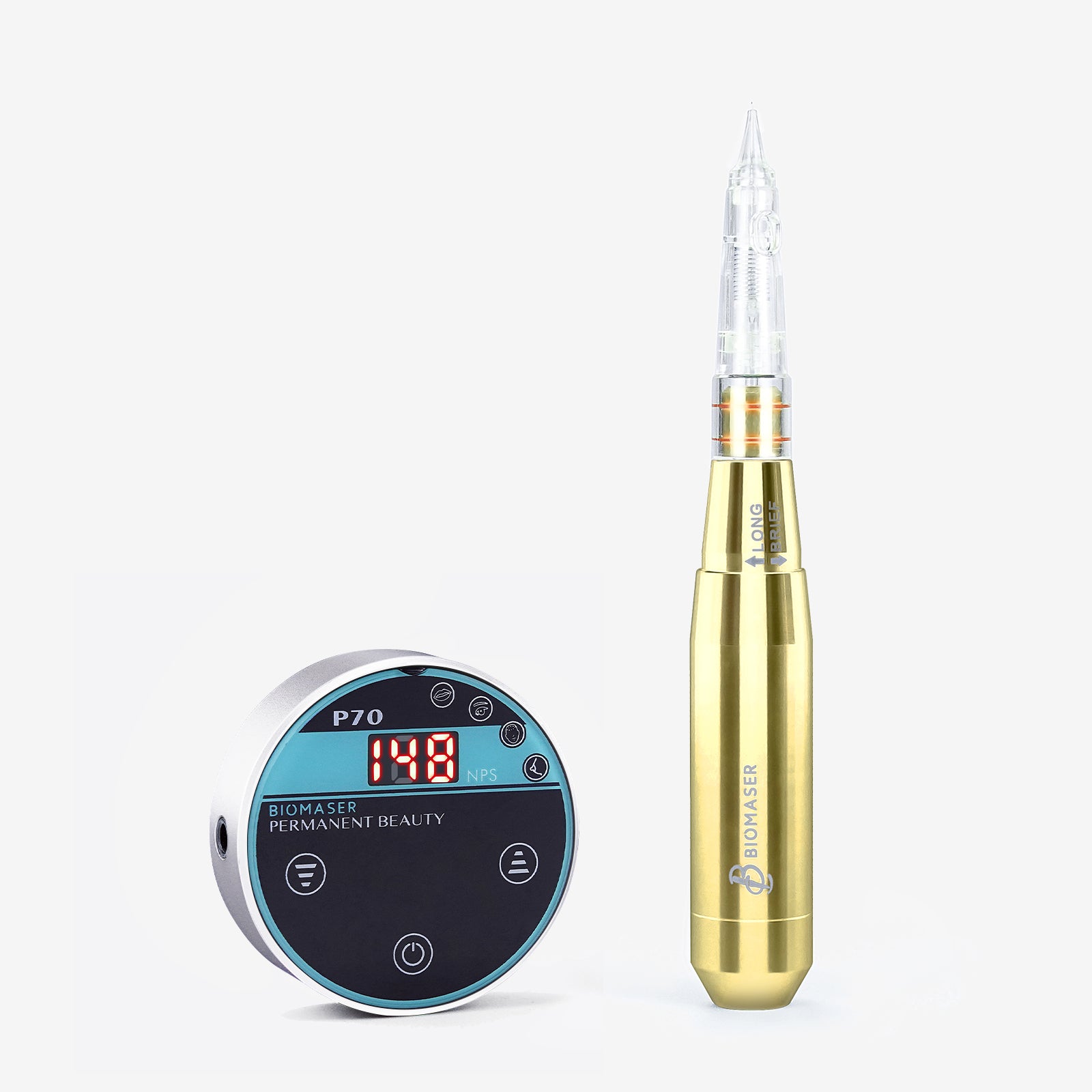 Biomaser P70 Mini PMU Machine Kit - Professional tattoo equipment with digital control and gold handpiece