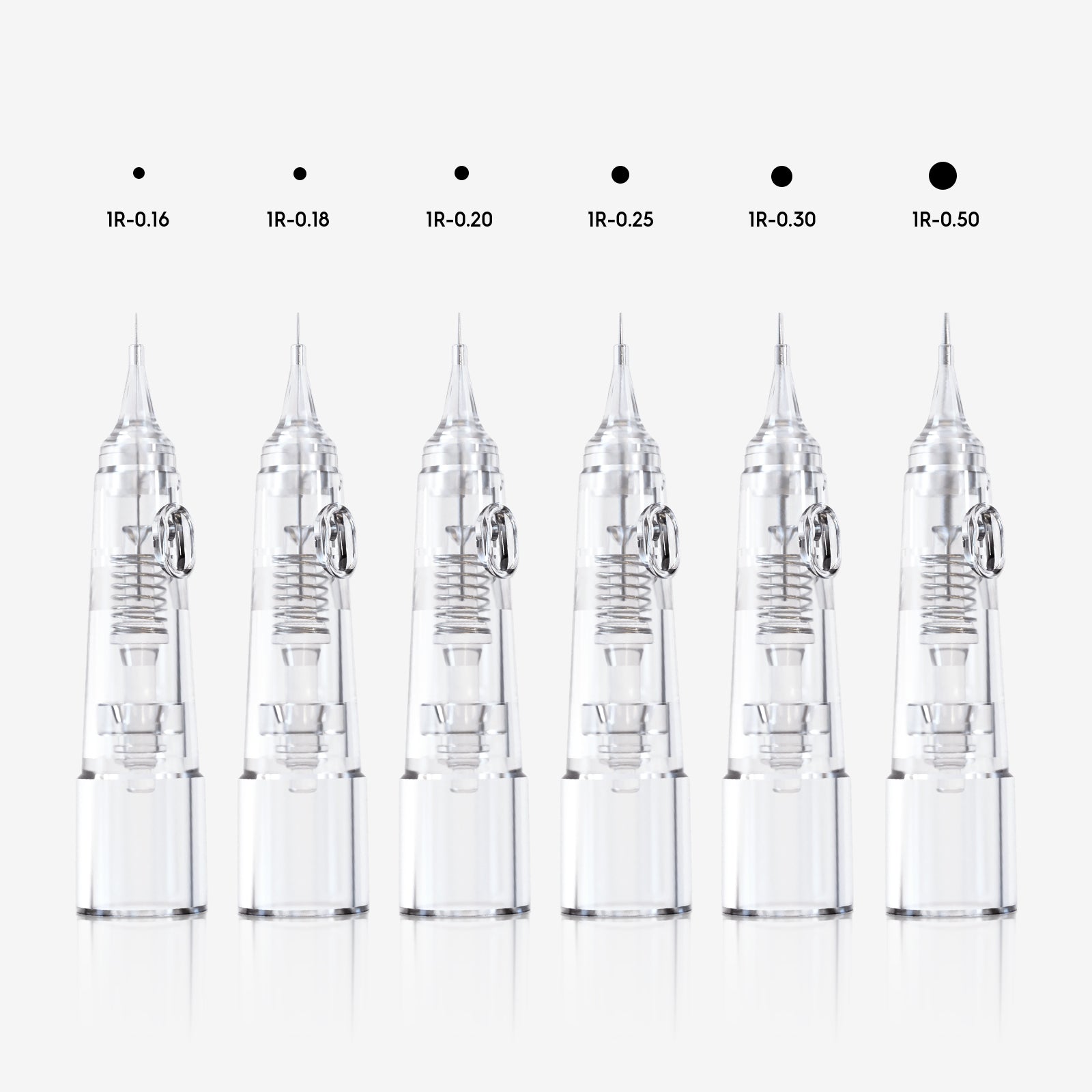 Biomaser 1R Cartridge Needles - Permanent Makeup Needle Cartridges with sizes from 0.16 to 0.50 for tattoo equipment