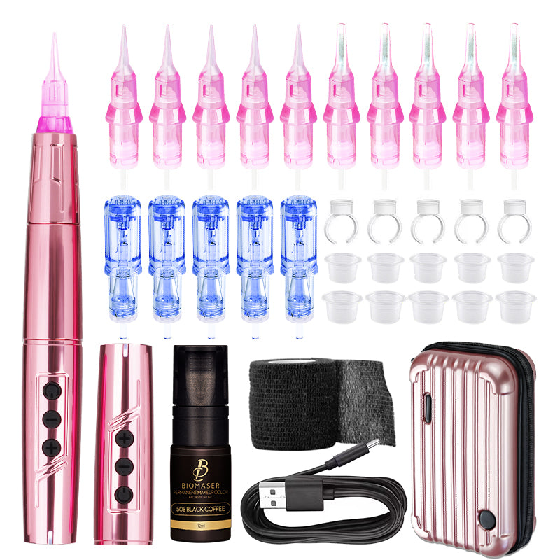 Biomaser TP006 Professional PMU Kit with wireless machine, ink and cartridges, perfect for eyebrow and lip permanent makeup