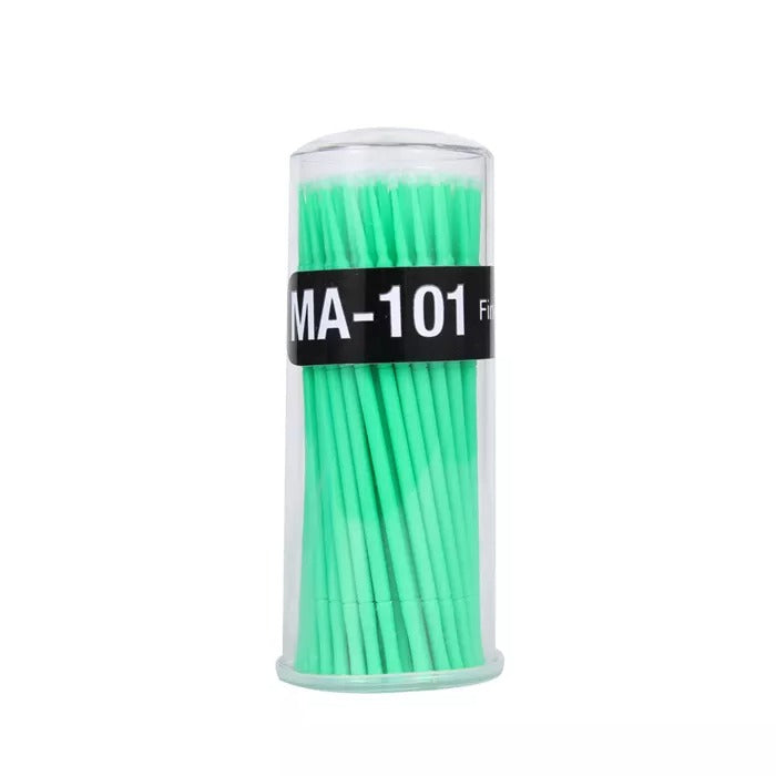 Green micro applicator brushes (MA-101) for eyelash extension, perfect for applying eyelash conditioner.