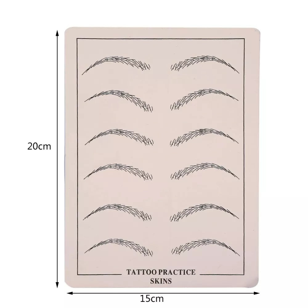 Tattoo practice skin sheet with pre-printed eyebrow designs for microblading practice. Tattoo supplies for training.