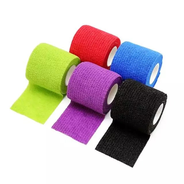 Tattoo Grip Cover Wrap Random Color 5pcs 2” x 5 Yards Black Disposable Cohesive Tattoo Grip Tape Wrap