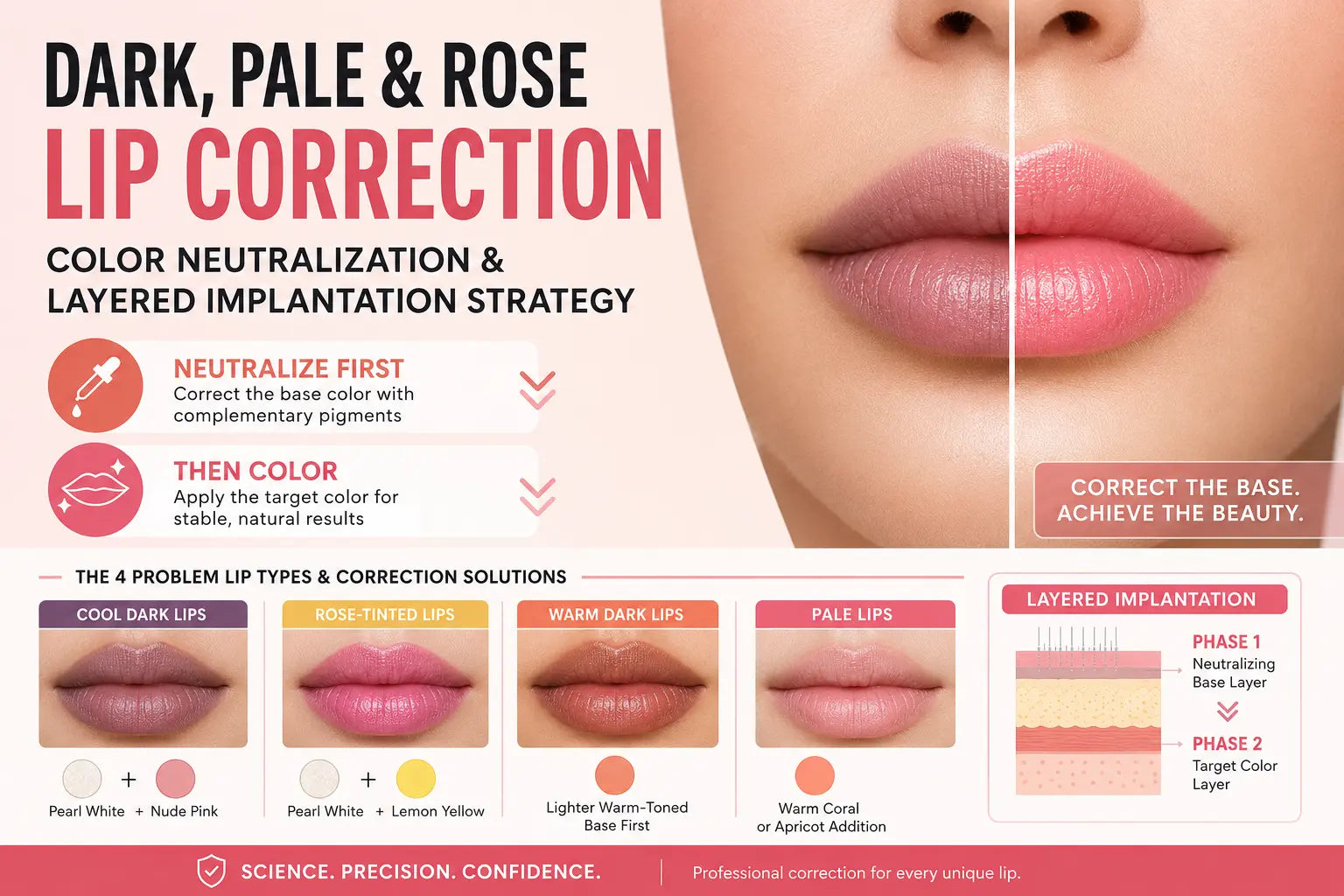 Dark, Pale, and Rose Lip Correction: Color Neutralization and Layered Implantation Strategy