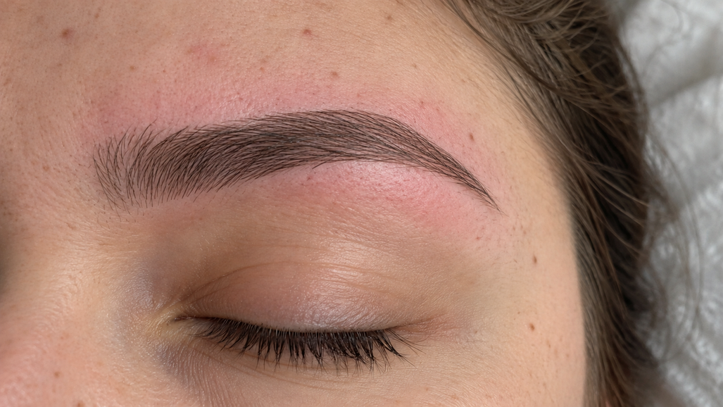 Close view of an eyebrow and mildly pink surrounding skin