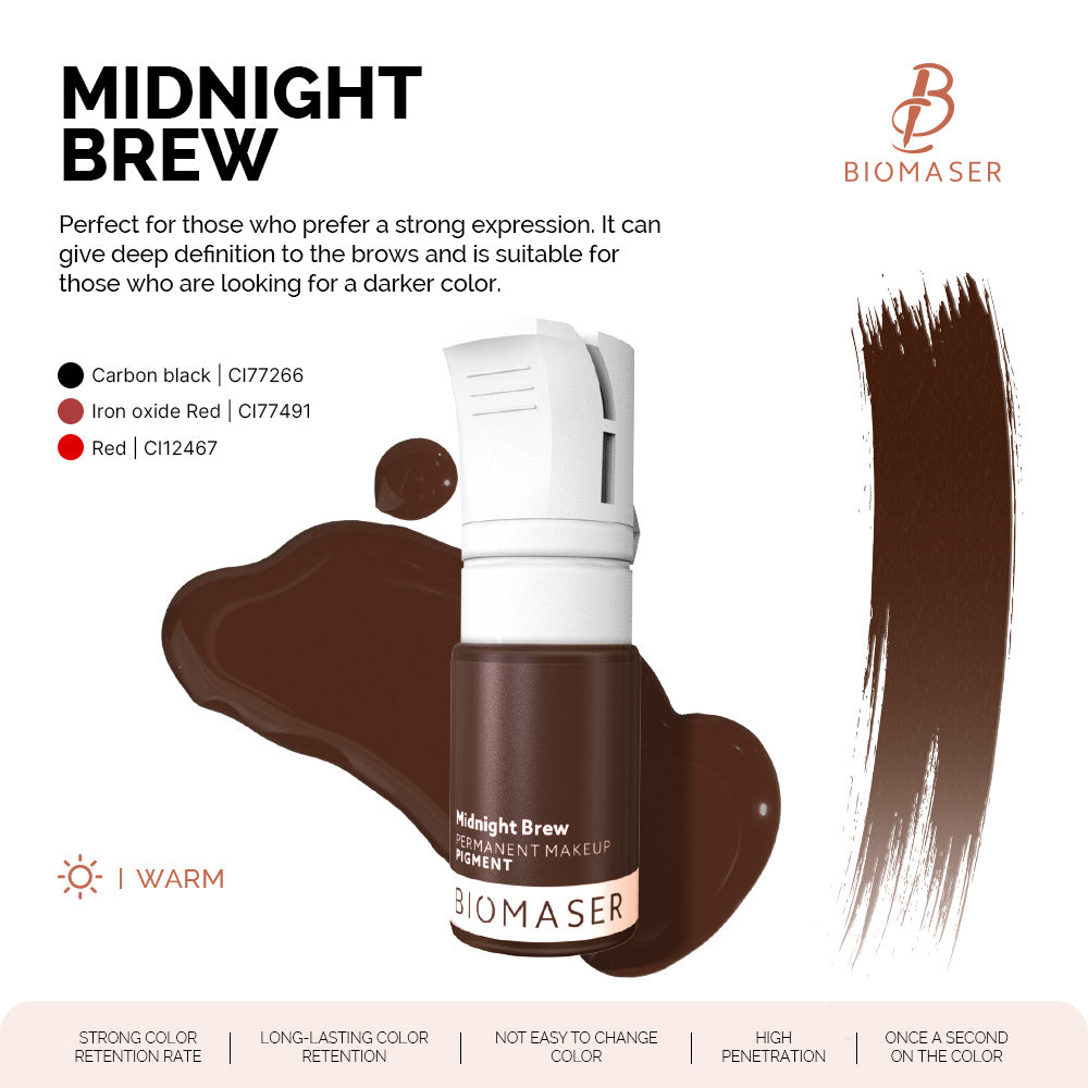 Biomaser Powder PMU Pigment Ink for Eyebrows, Midnight Brew | Espresso Brown