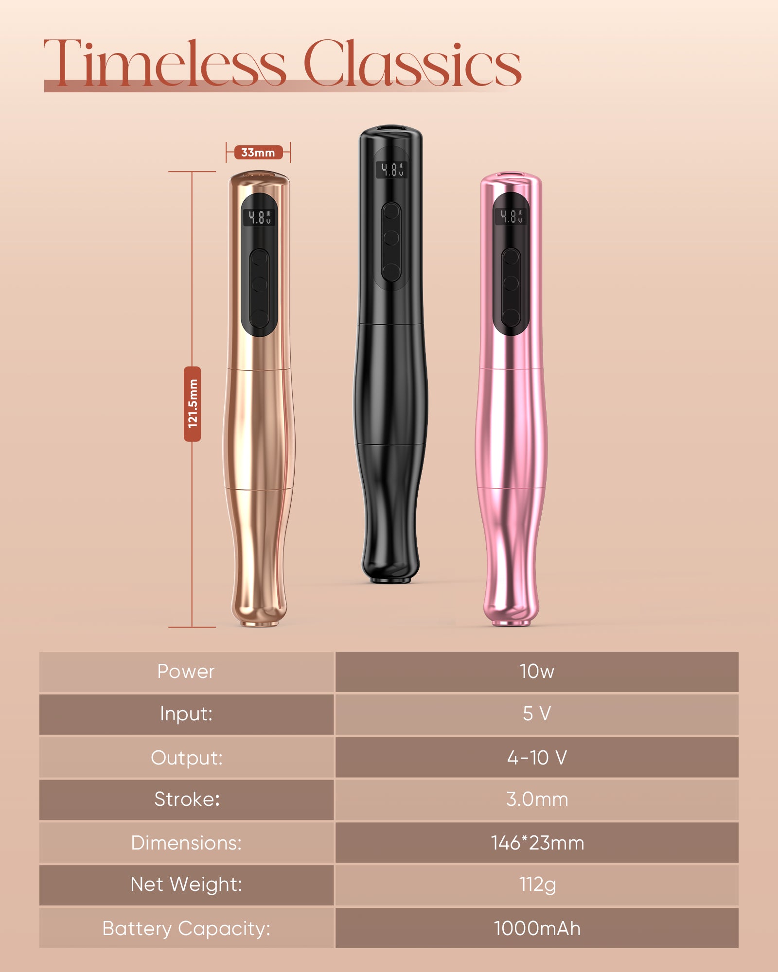 Biomaser P90 PRO Wireless PMU Pen - Long-Lasting, Silent & Portable for Brows/Lips/Eyeliner