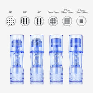 Biomaser MTS needles for PMU, featuring 12P, 36P, 42P, Round Nano, 5*5mm, 3*3mm configurations. Tattoo supplies.